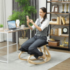 HOMCOM Ergonomic Rocking Wood Kneeling Chair with Backrest for Improved Posture - Black-Evenly distributes weight on hips and legs, includes backrest