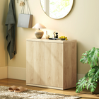 HOMCOM 30.7" Fluted Sideboard Buffet Cabinet with Push-to-Open Door - Oak-Built with particleboard with melamine finish, ensuring durability and easy cleaning