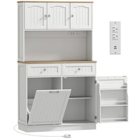 HOMCOM 68" H Pantry Cabinet with Charging Station - White-Large capacity with four cabinets, two drawers, and two adjustable shelves 