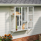 PawHut 61" H Outdoor Catio Window Box - White-Safety net protects cats from vehicles and predators outdoors 