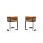 Manhattan Comfort Cosmopolitan 23.7" Mid-Century Modern Faux Leather Upholstered Counter Stool - Camel and Black - 2 Pack-Mid-Century Modern Counter Stool with Backseat Perfect for Bar and Kitchen Use. Set of 2