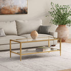 Hudson&Canal Hera 45"W Rectangular Coffee Table with Mirror Shelf - Brass-Clean with a soft, dry cloth and no harsh chemicals or abrasive cleaning materials