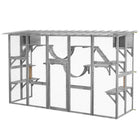 PawHut 74" H Large Outdoor Catio with Cat Condos, Platforms and Ladders - Grey-Cats can come in and out independently through the window 