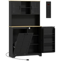 HOMCOM 69" H Kitchen Pantry Cabinet with Charging Station and Trash Can Compartment - Black-Three AC outlets and a switch for easy device charging 