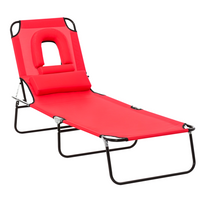 Outsunny Adjustable Outdoor Lounge Chair with Face Hole and Pillow - Red-Suitable for outdoor parks, gardens, patios, poolside, conservatories, beaches, and more