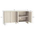 Manhattan Comfort Novara 60" Contemporary 4-Door Sideboard - Whitewashed Oak-Adjustable interior shelves for flexible storage and organization
