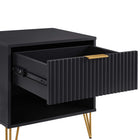 Manhattan Comfort DUMBO 20.07" Modern 1-Drawer Nightstand 2-Piece Set - Black-Stylish Splayed Gold Metal Legs Adding Seamless Fashion Design and Durability