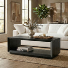 Hudson&Canal Evie 48"W Rectangular Coffee Table - Black Grain-Finished in wood-look black grain