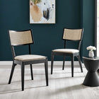 Modway Caledonia Fabric Upholstered Wood Dining Chair - Black/Beige - 2 Pack-Elm Wood Frame