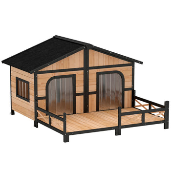 PawHut Wooden Dog House with Deck - Natural Wood | staples.ca PawHut Wooden Dog House with Deck - Natural Wood | staples.ca