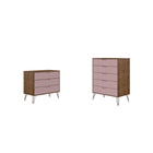 Manhattan Comfort Rockefeller Mid-Century Modern Bedroom Dresser 2-Piece Set - Nature/Rose Pink-Mid-Century Modern Tall 5-Drawer Dresser and Standard 3-Drawer Dresser for Bedroom Use.