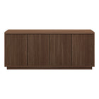 Hudson&Canal Hanson Rectangular Fluted TV Stand for TV's up to 65" - Satin Walnut-Features two doors with enclosed cabinets and 2 shelves for ample storage