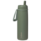 b.box Insulated Flip Top - 690 ml - Olive-Flip top lid for free-flow drinking with stainless steel straw