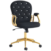 Vinsetto Vanity Office Chair with Button Tufted Backrest and Arms - Black-Velvet-feel fabric is beautiful and skin-friendly