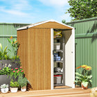 Outsunny Outdoor Metal Garden Shed - 4.5' x 3' - Wood Grain-The apex roof design prevents rain buildup, keeping all your items dry
