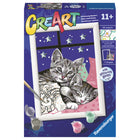 Ravensburger CreArt Sleepy Kitties Paint By Numbers-Includes 1 pre-printed, thick painting board; odourless water-based acrylic paints in resealable pots; 1 durable, fine-point paintbrush; 1 paint-holder palette; easy-to-follow guide sheet and a frame