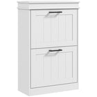 HOMCOM Narrow Shoe Cabinet with Flip Drawers - White-Modern shoe cabinet matches the home furniture of most styles