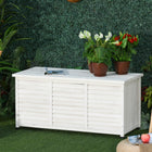 Outsunny Outdoor Wooden Deck Box Storage Container with Aerating Gap - White-Constructed of solid fir wood with water-resistant paint for lasting use