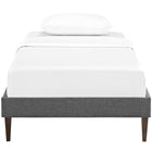 Modway Sharon Fabric Twin Bed Frame with Squared Tapered Legs - Grey-Center Rail with Support Two Legs