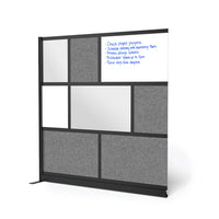 Luxor Modular Wall Extension with Whiteboard - 70" W x 70" H - Segmented Black Frame, Frosted Acrylic, Cool Grey PET-Creates semi permanent privacy in shared spaces