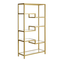 Hudson&Canal Johann 68"H Bookcase - Brass-A modern contemporary design for your office, den, living room, and more
