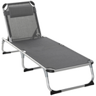 Outsunny Folding Lounge Chair with Headrest and Adjustable Backrest - Grey-Suitable for outdoor park, garden, patio, poolside, conservatory, beach, and more