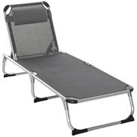 Outsunny Folding Lounge Chair with Headrest and Adjustable Backrest - Grey-Suitable for outdoor park, garden, patio, poolside, conservatory, beach, and more