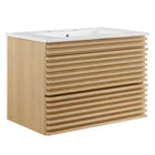Modway Render 30" Wall-Mount Bathroom Vanity - Oak/White-Mid-Century Modern Vanity