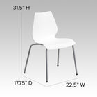 Flash Furniture HERCULES Series Stack Chair with Lumbar Support & Silver Frame - White-Stacks up to 5 Chairs High
