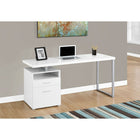 Monarch Specialties 7144 60" Computer Desk - White/Silver Metal-Features an open cubby, closed storage drawers like a file drawer for letter or legal sized folders, as well as a smaller top drawer for organizing office essentials with a contemporary design.