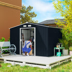 Outsunny Garden Storage Shed with Steel Foundation Kit - 9.1'x 6.4' x 6.3' - Dark Grey-Built from galvanised steel construction with painted finish for weather protect 