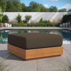 Modway Tahoe Outdoor Patio Acacia Wood Ottoman - Natural/Cocoa-Dense Foam Padding