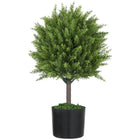 HOMCOM 21.7"H Decorative Artificial Plants for Home - Green-Artificial cedar topiary trees enhance home aesthetics 
