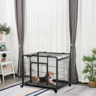 PawHut 37" Folding Heavy Duty Dog Crate - Grey-Front door with 2 security latches for easy entry and exit<br> 