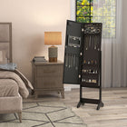 HOMCOM Mirror Jewelry Cabinet with LED Lights - 14.25" L x 11.75" W x 53.5" H - Black-Material: MDF 
