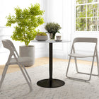 HOMCOM Round Dining Table with Steel Base & Non-slip Pad for Living Room - White-It has a round and spacious surface to place your food and drinks