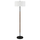 Hudson&Canal Simone 2-Light Floor Lamp with Fabric Shade - Blackened Bronze/Rustic Oak/White-Industrial design for your living room, office space, bedroom, or reading nook