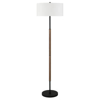 Hudson&Canal Simone 2-Light Floor Lamp with Fabric Shade - Blackened Bronze/Rustic Oak/White-Industrial design for your living room, office space, bedroom, or reading nook