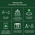 iRobot Roomba 105 Robot AutoEmpty Dock Combo-Devours Dirt with 70x More Power-lifting Suction (As compared to Roomba 600 series robots). Find, reach and eliminate messes with the combined power of 70X more suction (As compared to Roomba 600 series robots), multi-surface brush, 20% better edge and corner cleaning with an edge-sweeping brush, to devour dirt and dust bunnies, plus a microfiber mop pad to leave floors shiny and clean