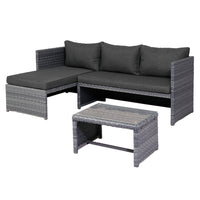 Dura Housewares Punta Cana Sofa Set - Grey-Made with a sturdy rattan-style frame and 220g olefin fabric, known for its durability and outdoor performance