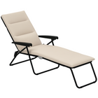 Outsunny Folding Lounge Chair with Cushion - Adjustable Back - Beige-Suitable for outdoor park, garden, patio, poolside, conservatory, beach, and more