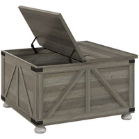 HOMCOM Coffee Table with Flip Top Hidden Storage - Distressed Grey-Barn-panelled farmhouse style fits for living room, office, or apartment