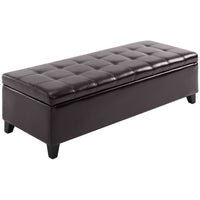 HOMCOM Storage Ottoman Bench with Solid Wood Legs - Brown-Features an elegant button-tufted design, adding timeless charm to your room