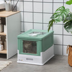 PawHut Enclosed Cat Litter Box with Scoop, Tray, Top Entry and Foldable - Green-Easy lid removal with side buckles for accessibility when cleaning 