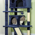 PawHut 54" Cat Tree Tower with Scratching Posts and Condos - Dark Blue-Condos and a bed provide a cozy hideaway for naps 