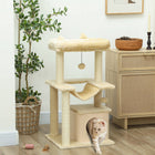 PawHut 39.25" Multi-Level Cat Tree Tower with Scratching Post - Beige-Scratching posts allow your cat to sharpen their claws, away from furniture 