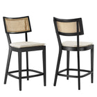 Modway Caledonia Wood Counter Stools - Black Beige - Set of 2-Rattan Counter Stools