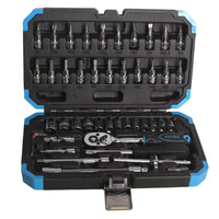Fixtec Car Mechanics Tool 46-Piece Set with 1/4" Drive Quick Reversible Ratchet Handle-This car repair tool kit contains different sizes of sockets and a great quality ratchet handle.