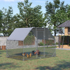 PawHut Metal Walk-In Chicken Coop with Roof for 4-6 Chickens - 6.2' L x 9.2' W x 6.4' H - Silver-A spacious enclosure offers enough room for chickens, ducks, rabbits and more 