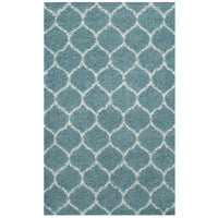 Modway Solvea Moroccan Trellis Shag Area Rug - 5 ft W x 8 ft L - Aqua Blue/Ivory-Moroccan Trellis Shag Area Rug